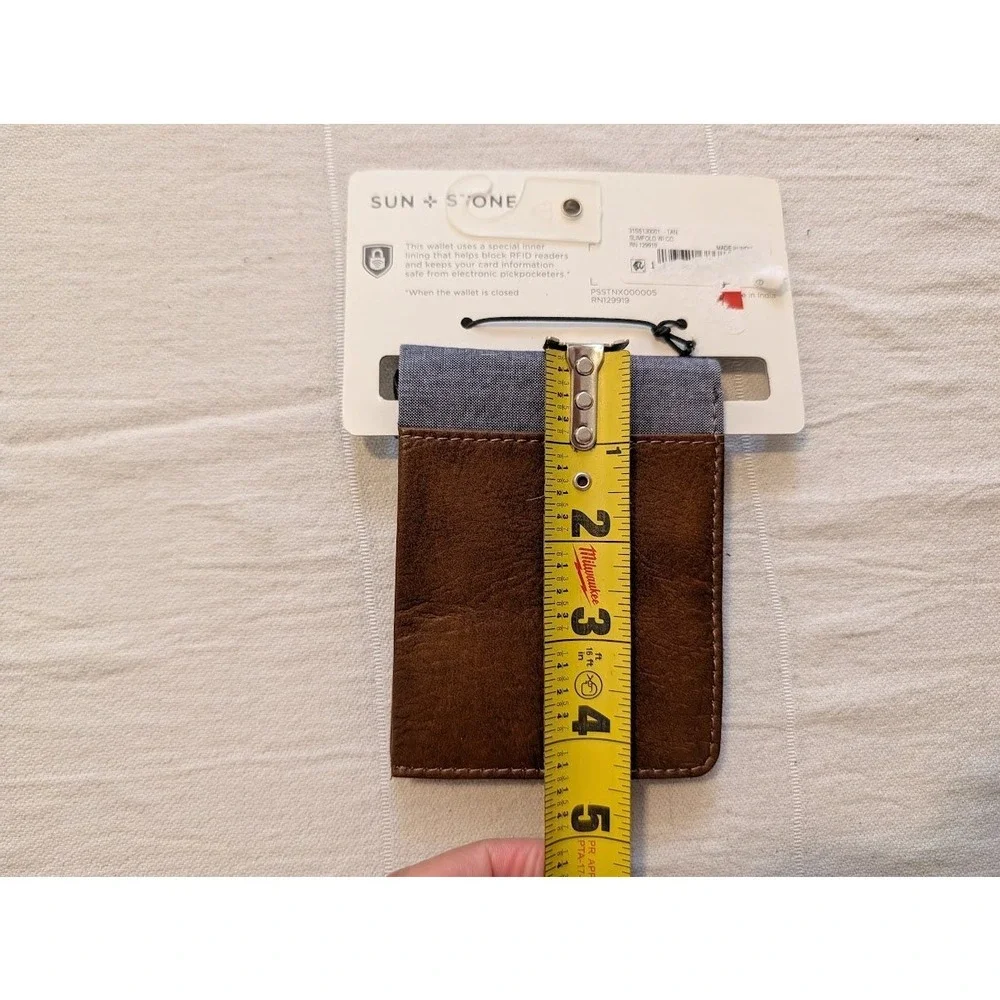 Sun Stone Slimfold Wallet Brown Faux Leather‎ RFID Blocking New with Tags